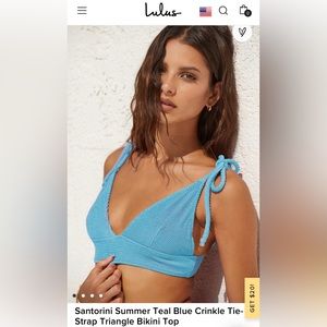 •Lulus• Blue Crinkle Tie-Strap Triangle Bikini Top